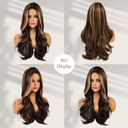 Brown Blonde Highlight Wigs for Women 26 Inch Long Curly Synthetic Wigs Middle Part Blonde Highlights Hair Wigs Loose Wavy wig Heat Resistant