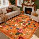 RELEANY Floral Washable 6x9 Area Rugs BurntOrange