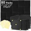 Focusound 80 Pack Acoustic Foam Panels 1" x 12" x 12" Sound Proof Foam Panles Soundproofing Noise Cancelling Wedge Panels for Home Office Recoding Studio with 420PCS Double-Side Adhesive