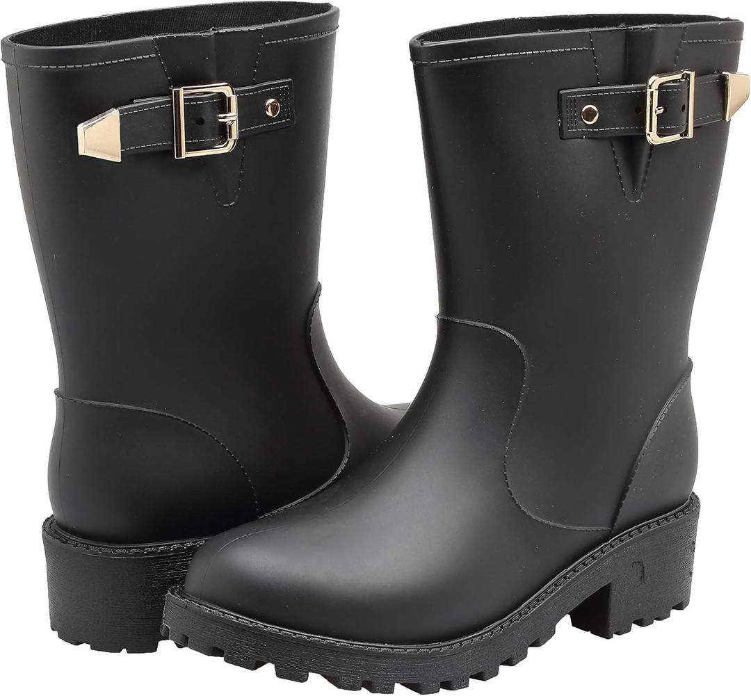 Women's Short Rain Boots Waterproof Slip On Ankle Chelsea Booties (9)