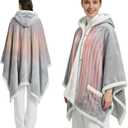 Myiosus Heated Blanket Wearable Shawl, Electric Wrap Poncho Blanket Hoodie with Pockets, Velvet & Sherpa Heating Throw with 6 Heating Levels & 4 Time Settings,Birthday Gifts for Mom, 50 x 64 Inch,Grey