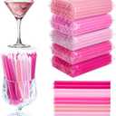 FoldTier 1000pcs 5 Inch Pink Cocktail Straws 0.24" Diameter Cute Disposable Individually Wrapped Plastic Straw for Coffee and Cocktail, Short Stirrers for Valentine Party, Bar, Wedding, Kitchen, Cafe