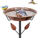 37.8In Metal Bird Bath for Outside, Vintage Birdbaths Removable Feeder Bowl with 5 Prongs Base Stake, Easy to Clean Birdfeeder for Outdoors Garden Yard Lawn Decor(Vintage Brown, Leaf)