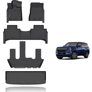 KELCSEECS Floor Mats & Cargo Liner Custom for Nissan Armada/Infiniti QX80 2026 2025 7 Seats Bucket Seat Waterproof All Weather Guard Automotive Liners Front& Rear& 3rd Row Full Set Accessories Black