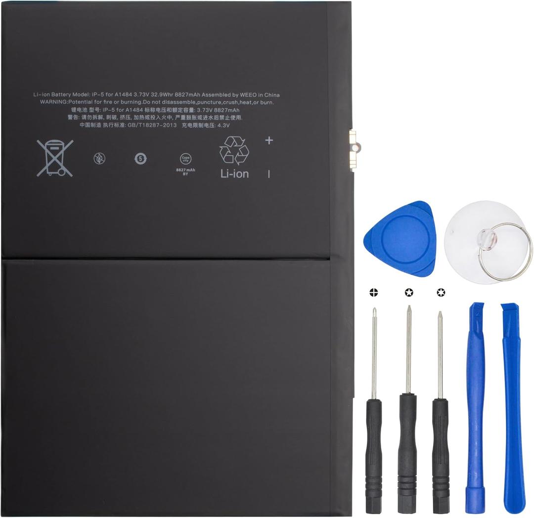 A1484 A1474 Battery Compatible with iPad Air 1 iPad 5th 6th 7th 8th 5 6 7 8 A1474 A1475 A1476 A1822 A1823 A1893 A1954 A2197 A2198 A2200 A2270 A2428 A2429 A2430 with Installation Tools 32.9Wh/8827mAh