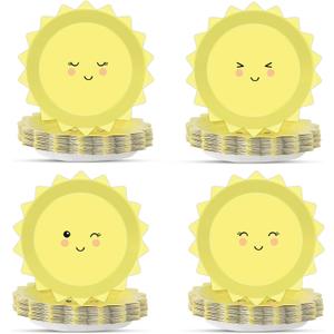 48 Pcs Yellow Sunshine Party Plates First Trip Around The Sun Paper Plates Sunshine Dinner Plates Summer Disposable Tableware for Sun 1st Birthday Party Supplies Baby Shower Birthday Decorations