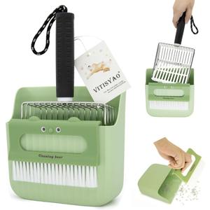 Stainless Steel Cat Litter Scoop with Holder, Cat Litter Scoop Kit, Kitten Poop Lifter- Portable Dustpan- Cleaning Brush, Dual-Width Hole for Quick Cleaning