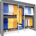 Ulif E12C Pro Heavy Duty Closet Organizer SystemFreestanding Clothing Racks for Hanging ClothesAdjustable Garment Rack 71"W x 16"D x 76.5"H Hold 960lbsWhite Clothing Rack with Grey Dustproof Cover