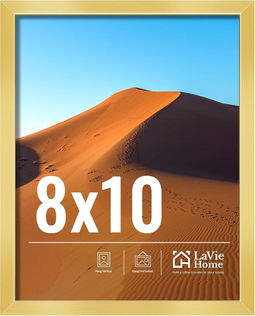 LaVie Home 8x10 Picture Frame for Wall Display, 8x10 Gold Picture Frame with HD Plexiglas, 8 x 10 Frame 1 Pack, Display Frame for Vertical or Horizontal, Classic Collection