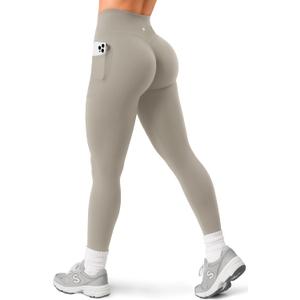 Sogetdo Leggings with Pockets for Women High Waistd No Front Seam Buttery Soft Stretchy Workout Running Gym Yoga Pants (Small, Carbon Dust)