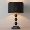 AuroraSpher Modern Black Gold Shiny Table Lamp for Bedroom, Farmhouse Bedside Lamp for Nightstand, Decorative Desk Lamp for Livng Room Home Office with Linen Shade [LED Bulb Included]