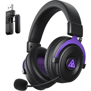 EKSA Wireless Gaming Headset for PC, Ps5, Ps4, 2.4 Ghz USB & Type-C Gaming Headphones with Microphone, 30ms Latency, 80H Battery Bluetooth Headphones for Switch, Laptop, Mobile, Mac (Purple)