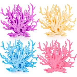 TOPZEA 4 Pack Artificial Aquarium Coral Decor, Plastic Faux Coral Reef Decorative Cute Fish Tank Decorations, Under the Sea Centerpiece Realistic Ocean Plant Ornaments for Party, Living Room