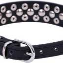 Dogs Kingdom 10"-24" Length Soft Leather Mushrooms Rivet and Spikes Studded Adjustable Buckle Pet Puppy Dog Collar for Small Medium Large Dogs Breeds Black XL