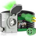 30 Amp Generator Cord 25FT and Power Inlet Box, Pre-Drilled 30 Amp Generator Inlet Box with Cord, NEMA L14-30P to L14-30R Generator Cord Waterproof Combo Kit, ETL Listed