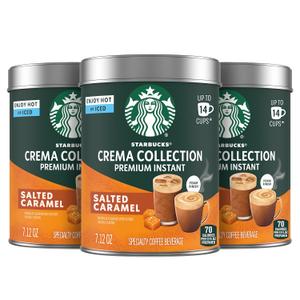 Starbucks Crema Collection Premium Instant Salted Caramel Flavored Instant Coffee, 100% Arabica Beans, 3 Tins (7.12 Oz Each) (EXP 05/13/26)