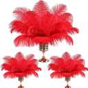 THARAHT Ostrich Feathers 90pcs Large Natural Bulk for Vase Crafts Wedding Party Centerpieces Christmas Tree Decoration Feathers,Red