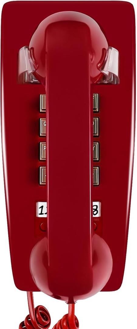 Sangyn Retro Wall Phones for Landline with Loud Mechanical Ringing Vintage Wall Mount Phone with Volume Adjustable Old Fashioned Corded Telephone for Kitchen Home School Hotel Office, Red