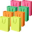 Pikalon 8 pcs Neon Gift Bags with Handles, Large 9.84"x4.33"x14.17" Bright Color Gift Wrap Paper Bag Party Favor Bag Boutique Retail Bags for Wedding Birthday Baby Shower Wedding Welcome Party Supplies (Pink+Yellow+Orange+Green, 9.84x4.33x14.17 Inches)