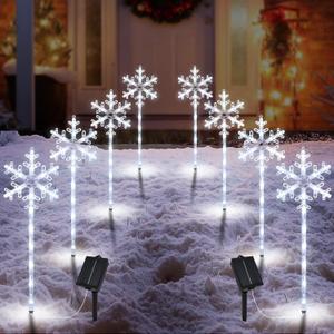 Solar Christmas Pathway Lights Outdoor Decorations, Solar Powered Snowflake Lights, Waterproof Xms Garden Stake Lights Outdoor Christmas Decorations for Patio Yard Porch Lawn, 8 Pack(White)