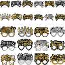 48 Pcs Happy New Year Party Favor 2026 Eyeglasses Headband Tiara Black Gold New Year Eve Party Supplies Decoration(Novel Style)
