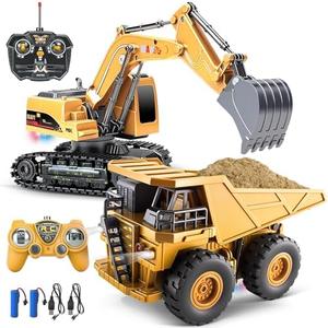 JOYIN 2 PCS Remote Control Construction Vehicle Toy Set, Friction-Powered RC Excavator & RC Dump Truck with Lights and Sounds for Imaginative Play, Birthday Gifts for Toddlers Boys Girls