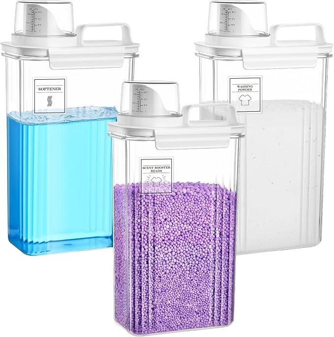 Laundry Detergent Dispenser for Laundry Room,94oz Fabric Softener Dispenser,Liquid Laundry Detergent Container,Laundry Detergent Organizer for Laundry Room Organization with 6 Labels,3 Pack
