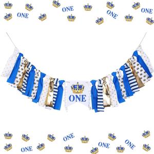 Kreatwow Prince 1st Birthday Decorations Royal Blue Gold Prince High Chair Banner Crown 1st Birthday Decor Royal Prince Birthday Decor Crown Royal Celebration Party Decor for Baby Boy's1st Birthday