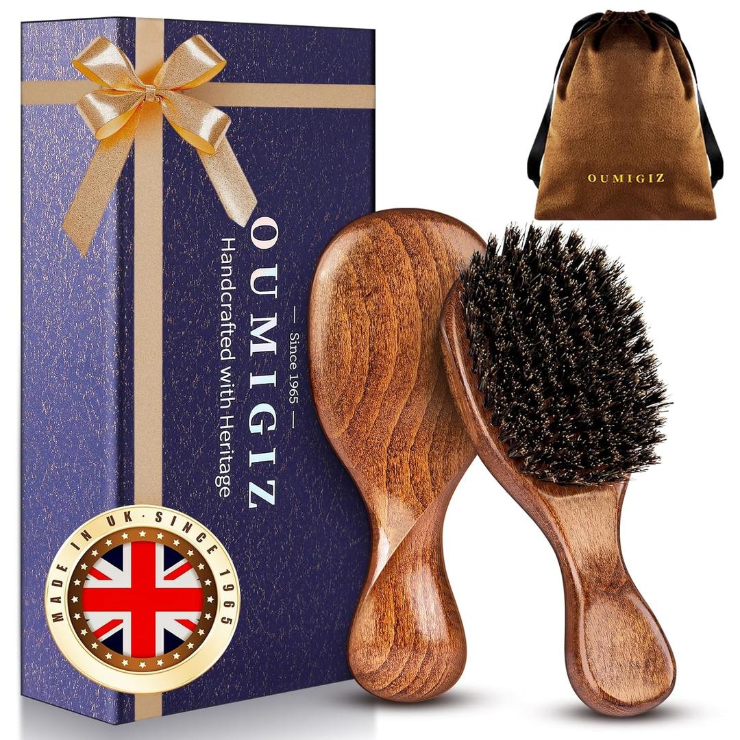 Small Boar Bristle Hair Brush Since 1965 British Craftsmanship, Handmade Natural Wooden Mini Hairbrush/Beard Brush, Pure Soft Bristles Gentle Detangling Women Men Kids Thin Fine Hair, Smooth & Shine