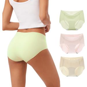 INNERSY Women's Seamless No Show Hipster Panties Invisible Light Underwear 3-Pack (Medium, Macaroon)