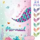 WERNNSAI Pin The Tail on The Mermaid Game - Mermaid Party Decorations Kids Birthday Party Games 21'' x 28'' Poster 24 Pcs Tail Stickers for Kids Girls Birthday Party Favor