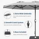 15FT Double Sided Patio Umbrella with Base Included Large Outdoor Market Umbrella with Crank Handle, UV Resistant Canopy, Sturdy Frame for Garden, Poolside, Deck, Light Gray