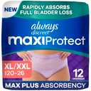 Always Discreet MaxiProtect Adult Diapers for Women, Incontinence Underwear, Scented, Postpartum Essentials, Bladder Leak Protection, Disposable Briefs, Maximum Plus Absorbency, Size XL/XXL, 12 Count