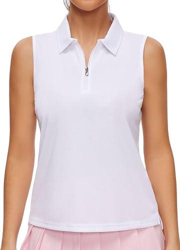 Pdbokew Women's Polo Shirts Quarter-Zip Golf Shirts Sleeveless Tops, Small 