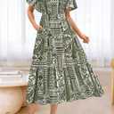 BTFBM Women's Clothing Wedding Guest Dresses Casual Boho Floral Short Sleeve Smocked Maxi Beach Spring Summer Dress 2026 (S)