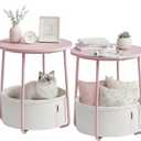 VASAGLE LILEA Collection - Small Round Side End Table, Modern Nightstand with Fabric Basket, for Living Room, Bedroom, Set of 2, Jelly Pink and Cream White ULET225SA01S