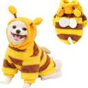 ANIAC Fleece Dog Hoodies with D-Ring Autumn Winter Puppy Clothes for Small Dogs Bumblebee Cat Apparel Cold Weather Coat Funny Doggy Bee Costume for Christmas Halloween (Yellow, Medium)
