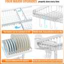 YKLSLH Over Sink Dish Drying Rack, Expandable Large Drying Rack, Suitable for Most Sinks (24.8"-35.4"), Adjustable Metal Rack, Space Saving, White (2 tiers 4 baskets)