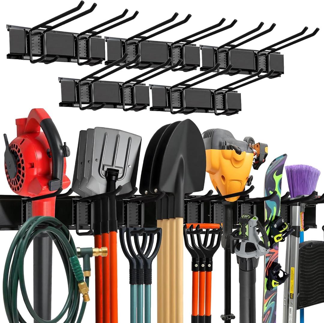 Garage Wall Organizer | 80" Heavy-Duty Tool Storage Rack | Adjustable Double-Layer Hooks | 500 lbs Capacity | Carbon Steel Wall Mount Holder for Shovels, Rakes, Ladders & Power Tools (Black) Garage Wall Organizer | 80" Heavy-Duty Tool Storage Rack | Adjustable Double-Layer Hooks | 500 lbs Capacity | Carbon Steel Wall Mount Holder for Shovels, Rakes, Ladders & Power Tools (Black)