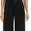 R&M Richards Women's Sparkling One-Shoulder Sequin Overlay Jumpsuit W/Hidden Strap & Wide Legs (14W, Black)