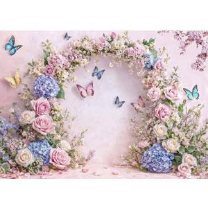 10x8ft Pink Butterfly Floral Backdrop Baby Shower Colorful Flowers Backdrops for Photograph Background Wedding Girl Birthday Table Cake Party Decorations Photo Studio Props