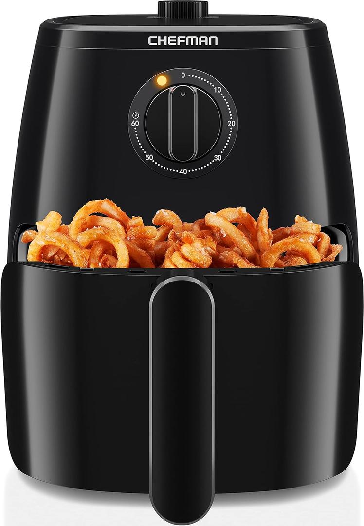 Chefman TurboFry 5-Quart Air Fryer, Integrated 60-Minute Timer for Healthy Cooking, Cook with 80% Less Oil, Adjustable Temperature Control, Nonstick Dishwasher-Safe Basket and Tray, Black