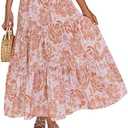 ZESICA Women's 2025 Summer Plaid Flower Elastic High Waist Flowy A Line Maxi Skirt with Pockets, Size M