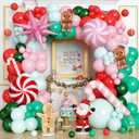 Froova Christmas Balloon Garland Arch Kit, 119Pcs Pink Green Red Xmas Balloon with Gingerbread Candy Cane Star Foil Balloons for Christmas Baby Shower Winter Holiday Birthday Party Decorations