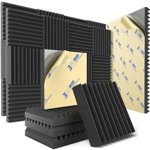 36 Pack Sound Proof Foam Panels for Wall with Self Adhesive, 2" X 12" X 12" High Density Acoustic Panels Sound Absorbing Quick-Recovery, Wedges Soundproof Wall Panels for Gaming & Studio Decor - Black
