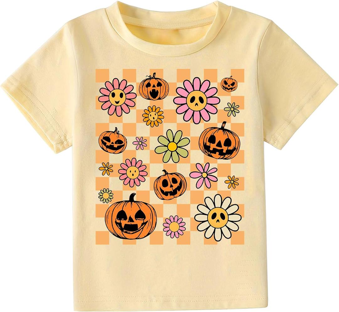 Boys Girls Halloween Shirts Toddler Short Sleeve Pumpkin Spooky Dude Bat Tee Tops T-Shirts