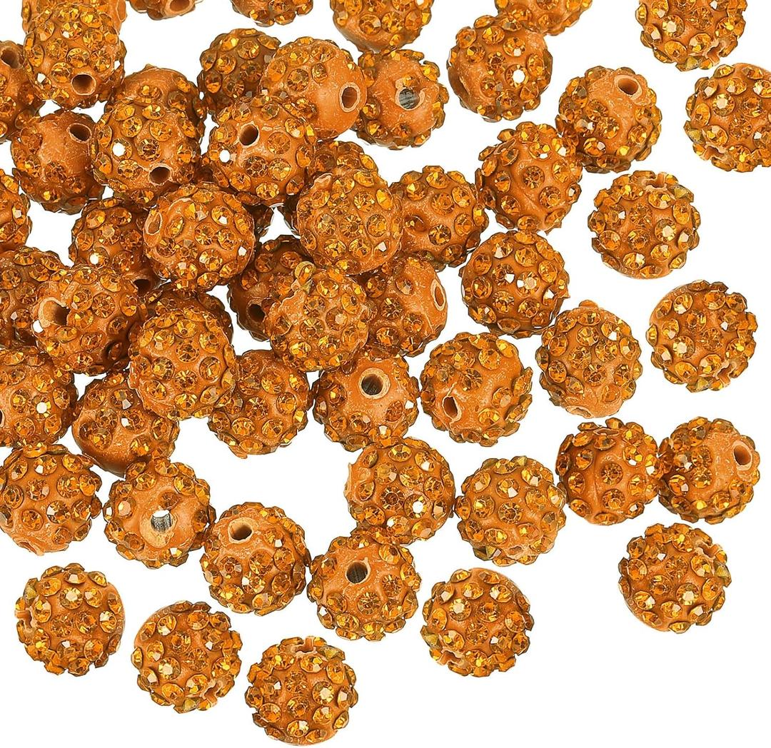 uxcell 100Pcs 8mm Rhinestone Clay Beads, Polymer Clay Crystal Bead Round Disco Shiny Ball Beads Bulk for DIY Bracelet Necklace Jewelry Making (Golden Yellow)