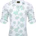 Barry.Wang Mens Christmas Shirts Xmas Holiday Party Button Down Dress Shirts Long Sleeve Snowflake Tree Shirt Halloween (Medium, Christmas Green and White)