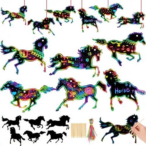 Sitroasho 60 Set 2026 Chinese New Year Scratch Paper Crafts Lunar New Year Horses Crafts Decorations DIY Scratch Cards Hanging Ornaments for Spring Festival Party Favors Home Classroom Decor