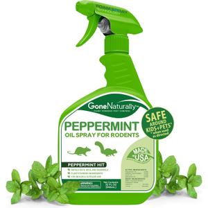 Peppermint Oil Rodent Repellent Spray Pet & Kid Safe Indoor/Outdoor Mouse, Rat & Squirrel Deterrent for Home, Garage, Attic, RV & Car Engines (32oz)